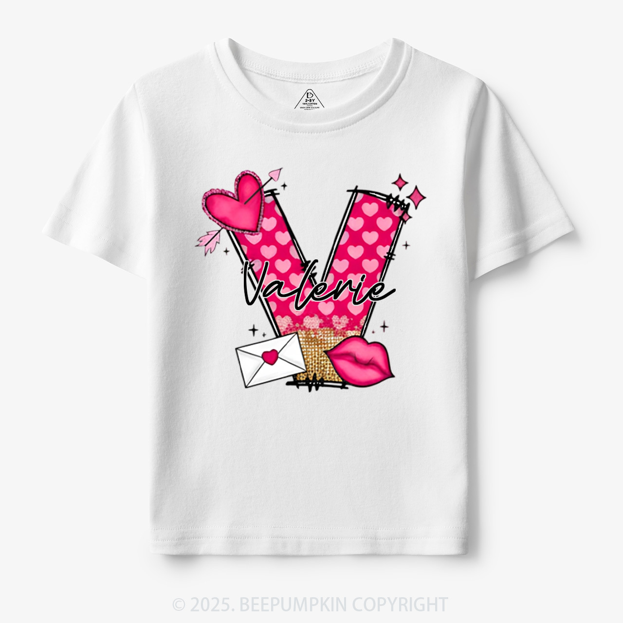 Personalized Valentine's Day Pink Hearts Toddler&Kid's Tees Beepumpkin