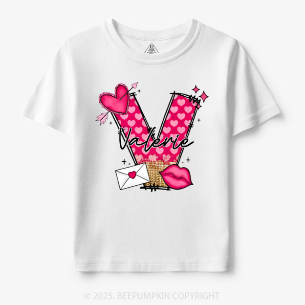 Personalized Valentine's Day Pink Hearts Toddler&Kid's Tees Beepumpkin