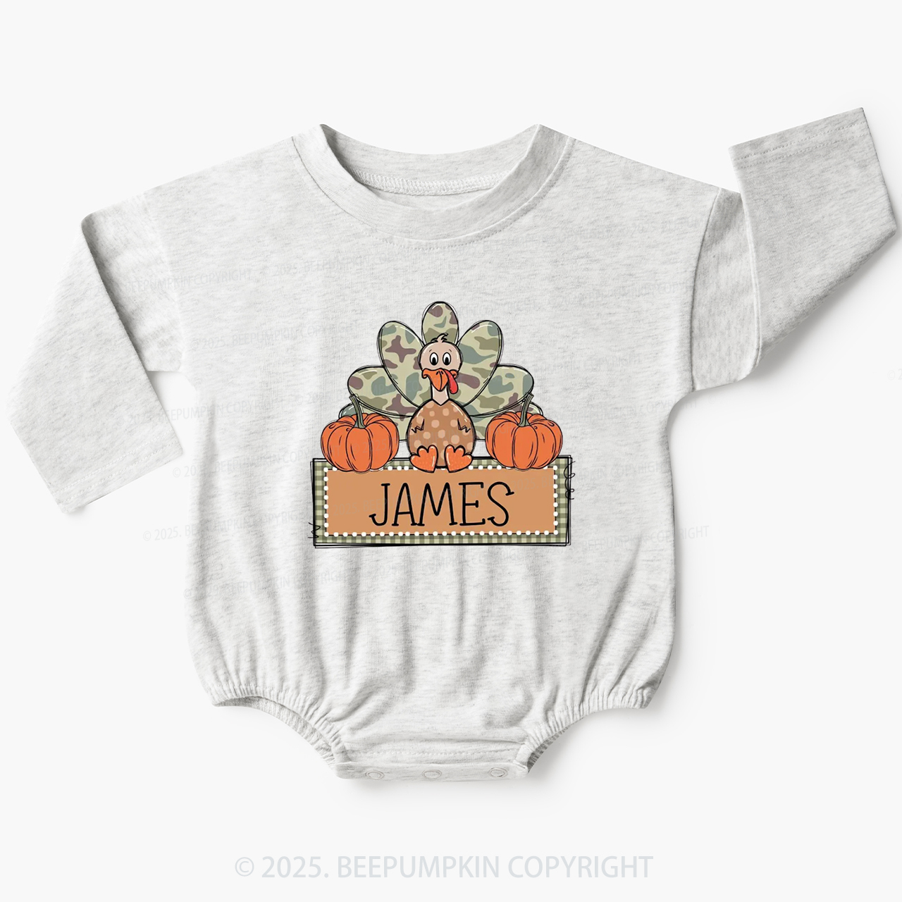 Personalized Camo Turkey Baby Bubble Romper Beepumpkin