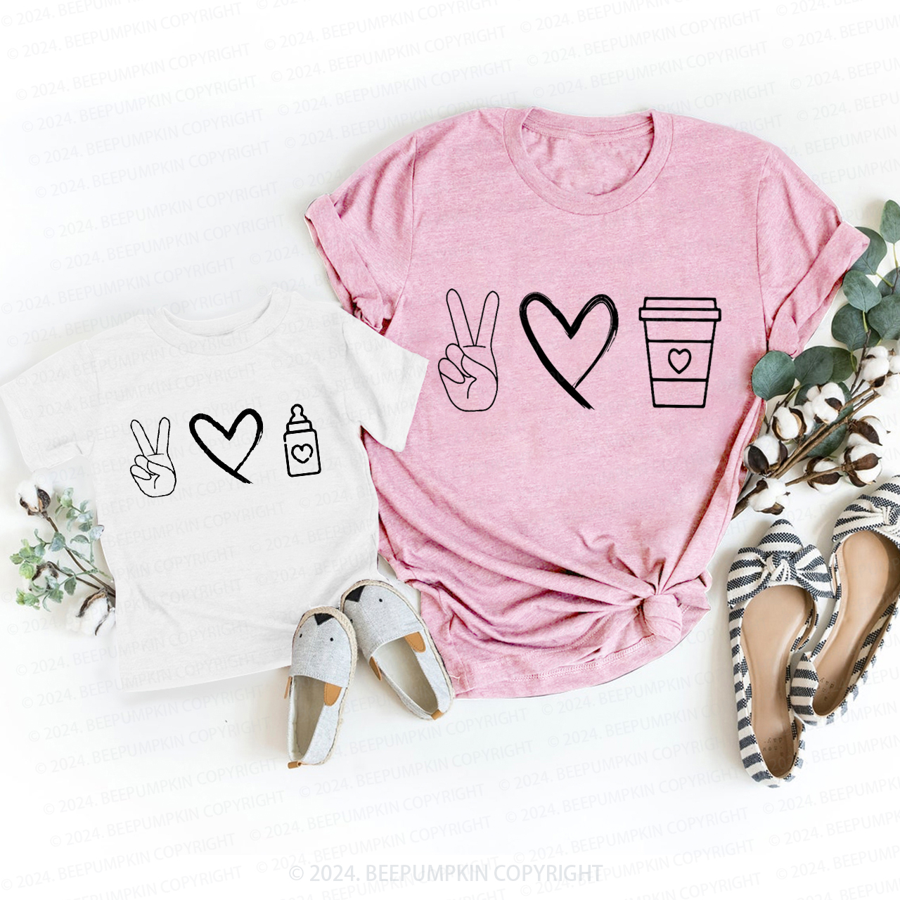Peace Love Coffee T-Shirts For Mom&Me