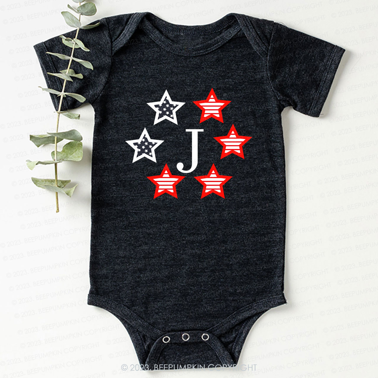 Monogrammed Embroidered Stars Bodysuit For Baby 