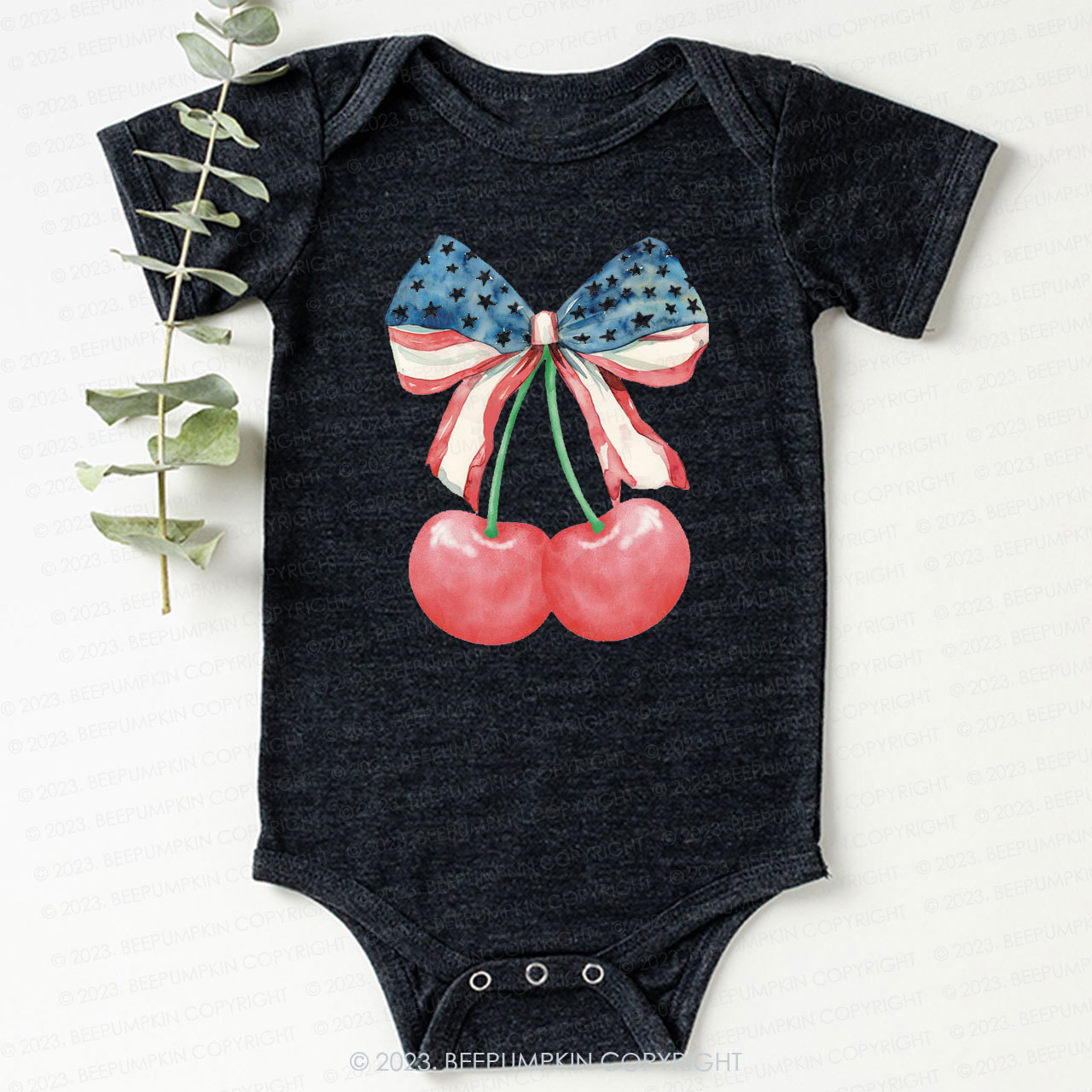 Cherries With American Bow Bodysuit For Baby 