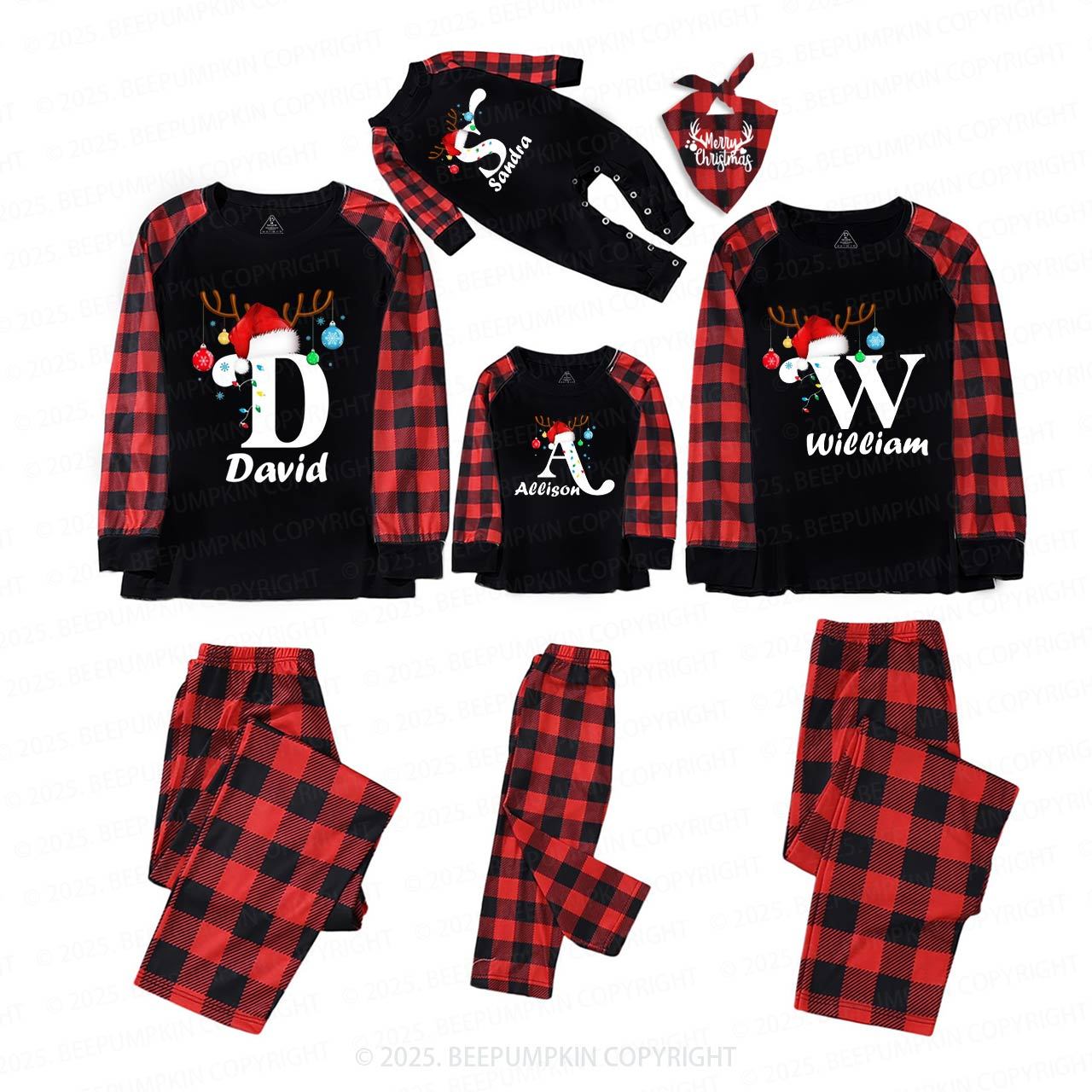 Personalized Merry Christmas Bells Name Family Matching Pajamas