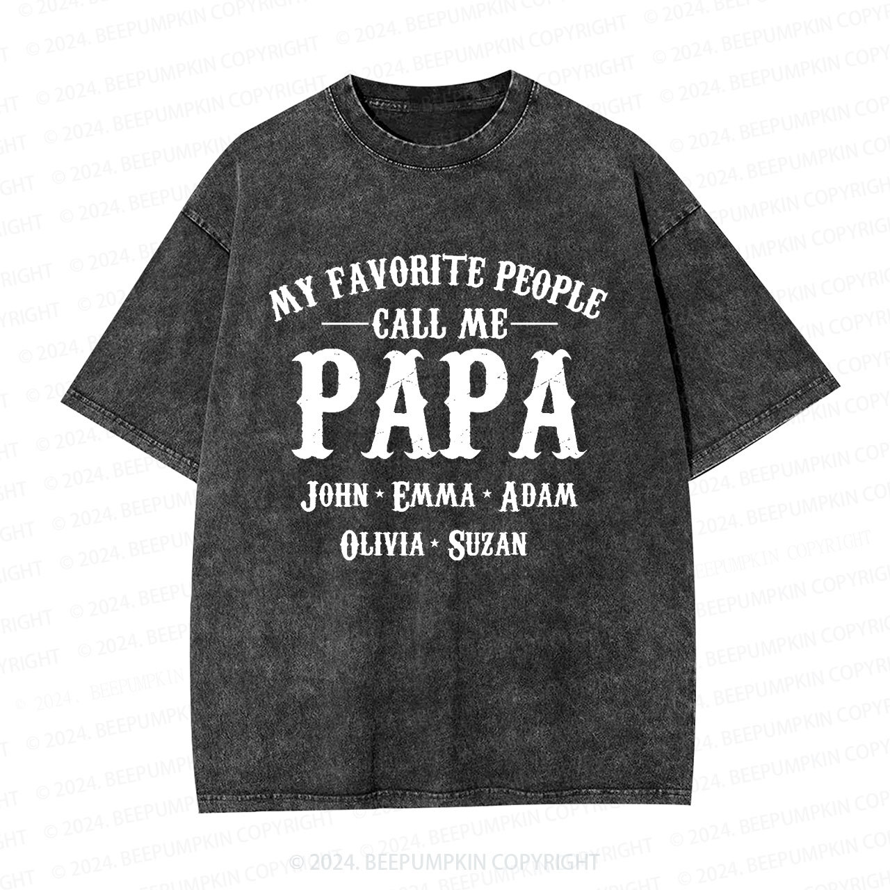 Custom Papa Baby Announcement Dad Washed T-Shirts 