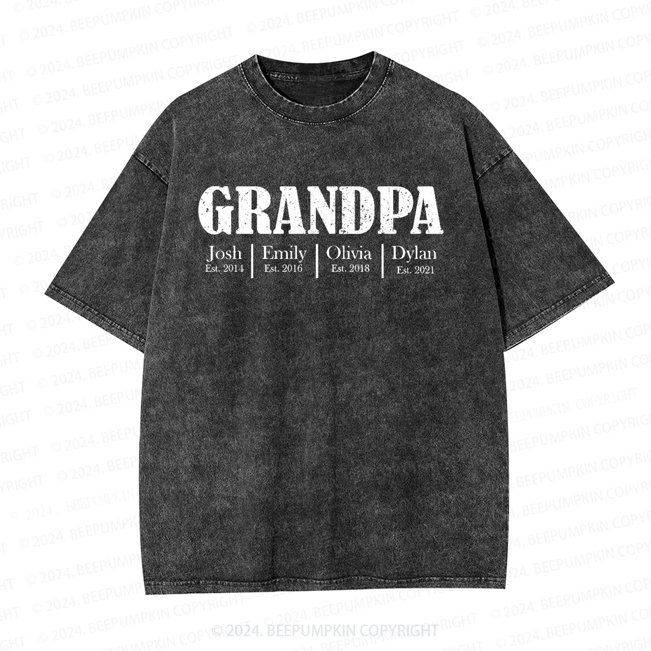 Custom Grandkids Names Grandpa Grandparents Washed T-Shirts 