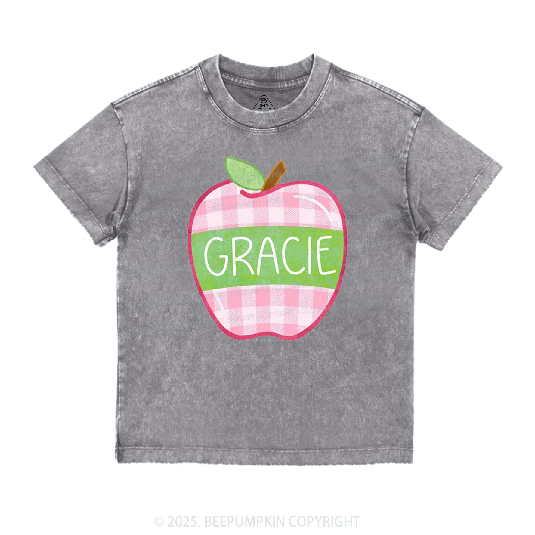Personalized Plaid Apple Series Toddler&Kids Washed Tees