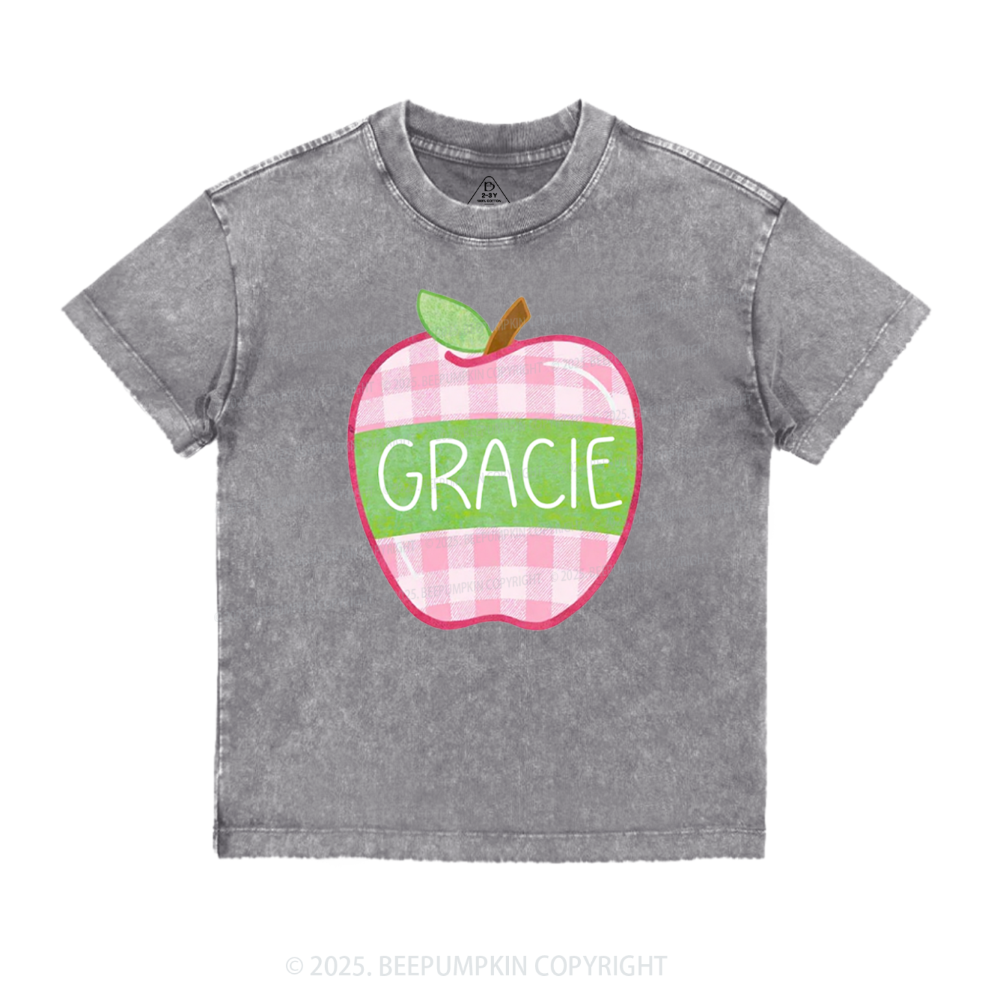 Personalized Plaid Apple Series Toddler&Kids Washed Tees