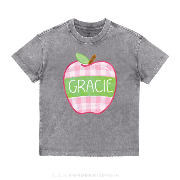Personalized Plaid Apple Series Toddler&Kids Washed Tees