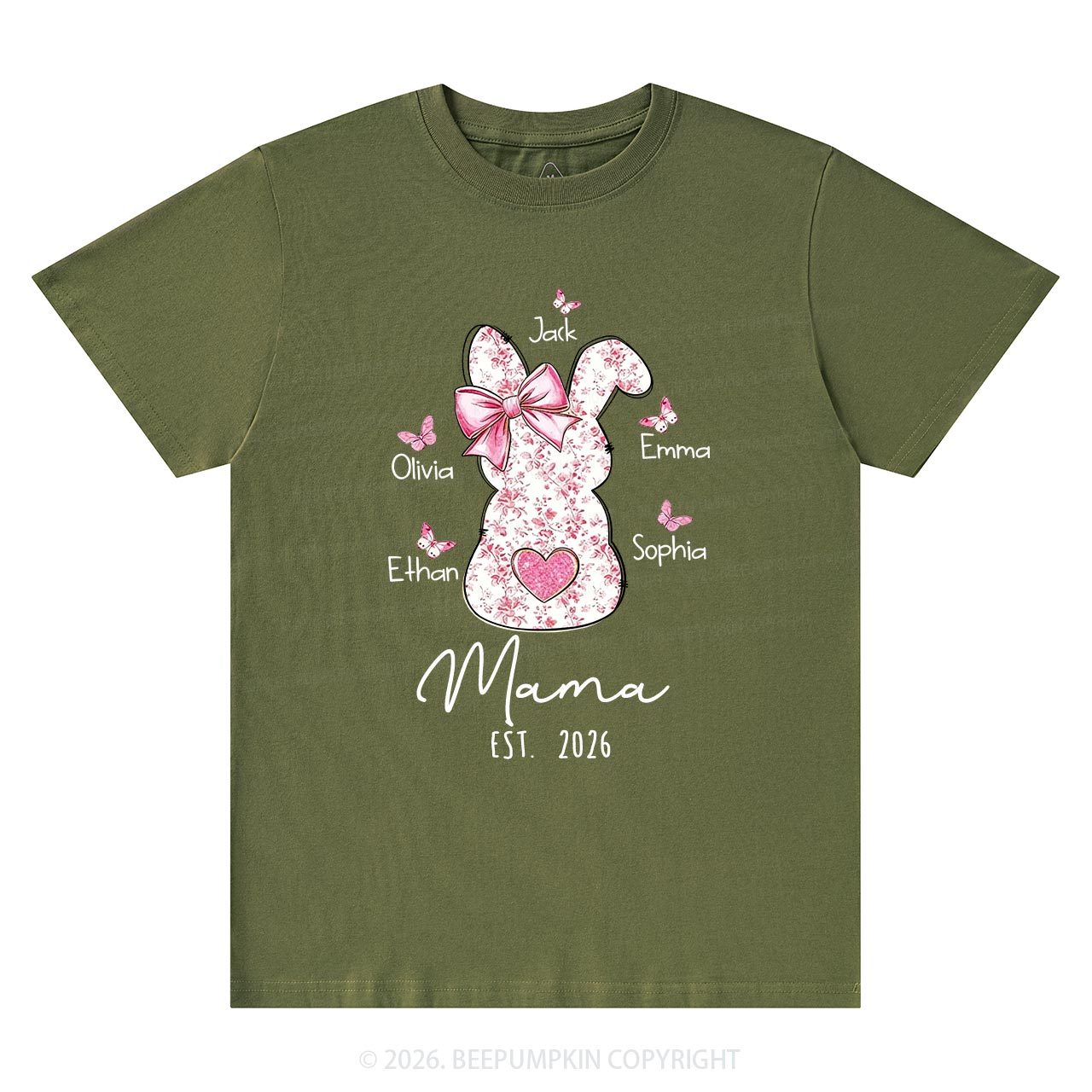 Personalised Pink Floral Butterfly Bunny Easter T-Shirt