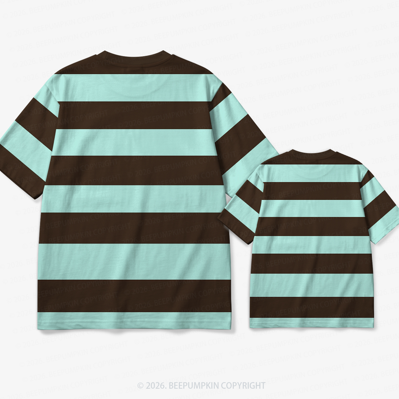 Retro Mint Choco Block Stripe Family Matching Ringer T-Shirt