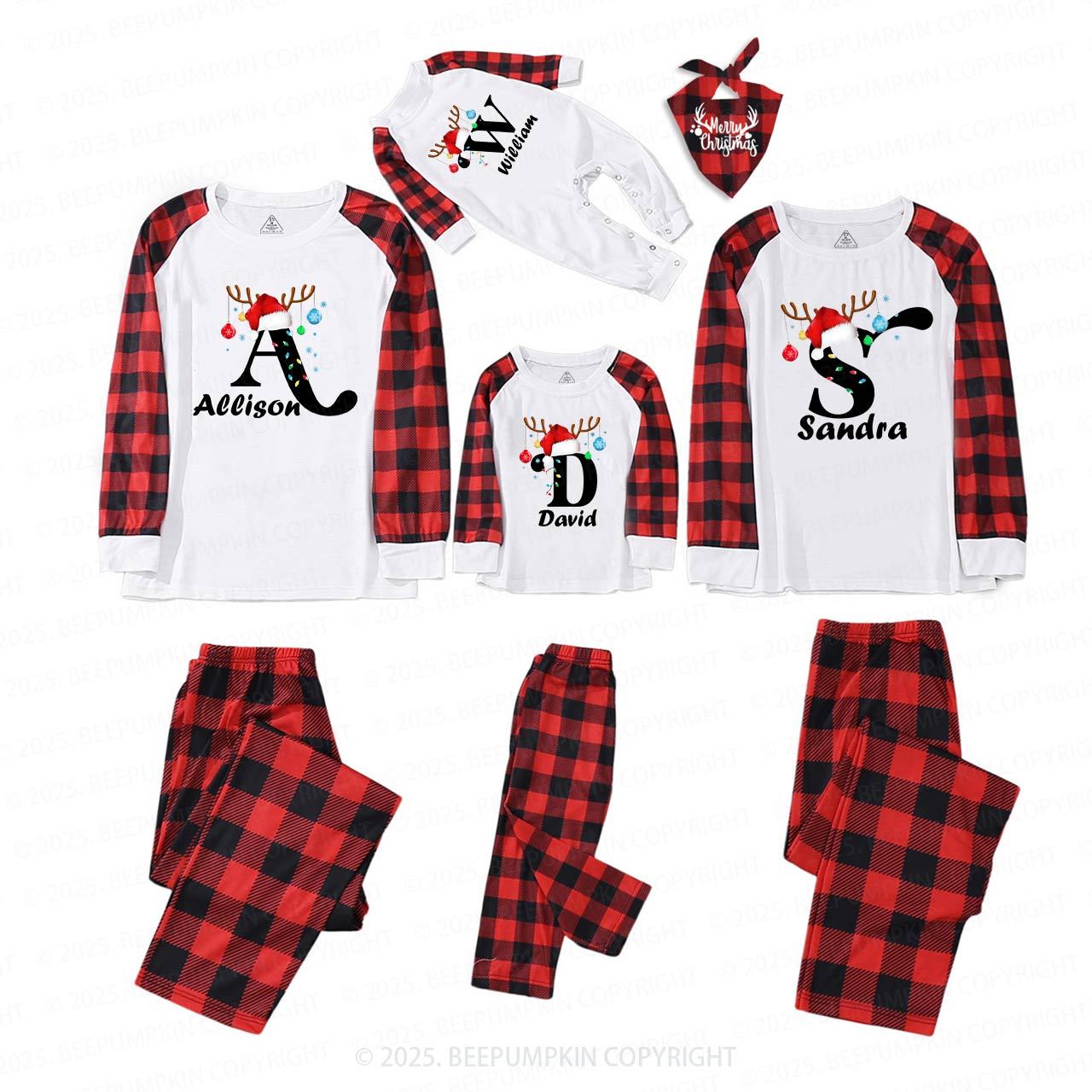 Personalized Merry Christmas Bells Name Family Matching Pajamas