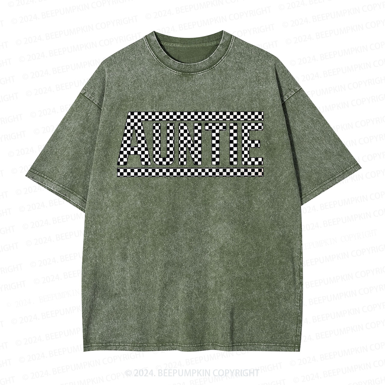Auntie Checkered  Aunt Washed T-Shirts 