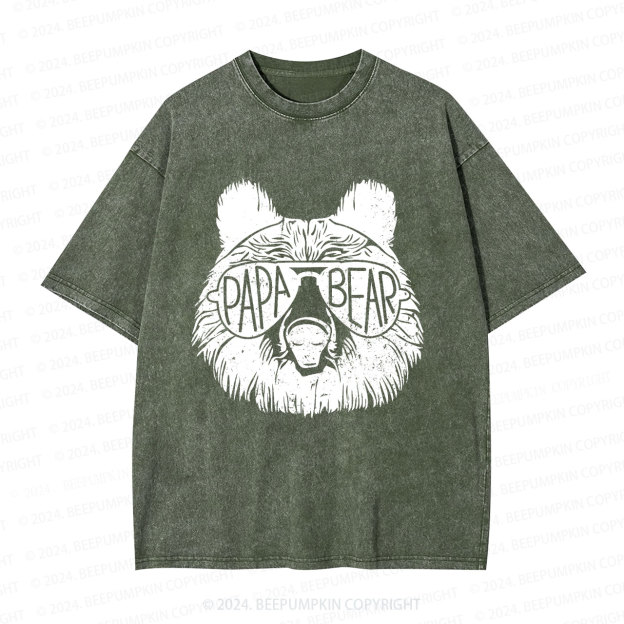 Papa Bear Sunglass Dad Washed T-Shirts 