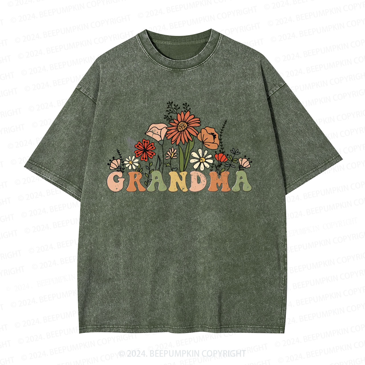 Wildflowers Grandma Gift Grandparents Washed T-Shirts 