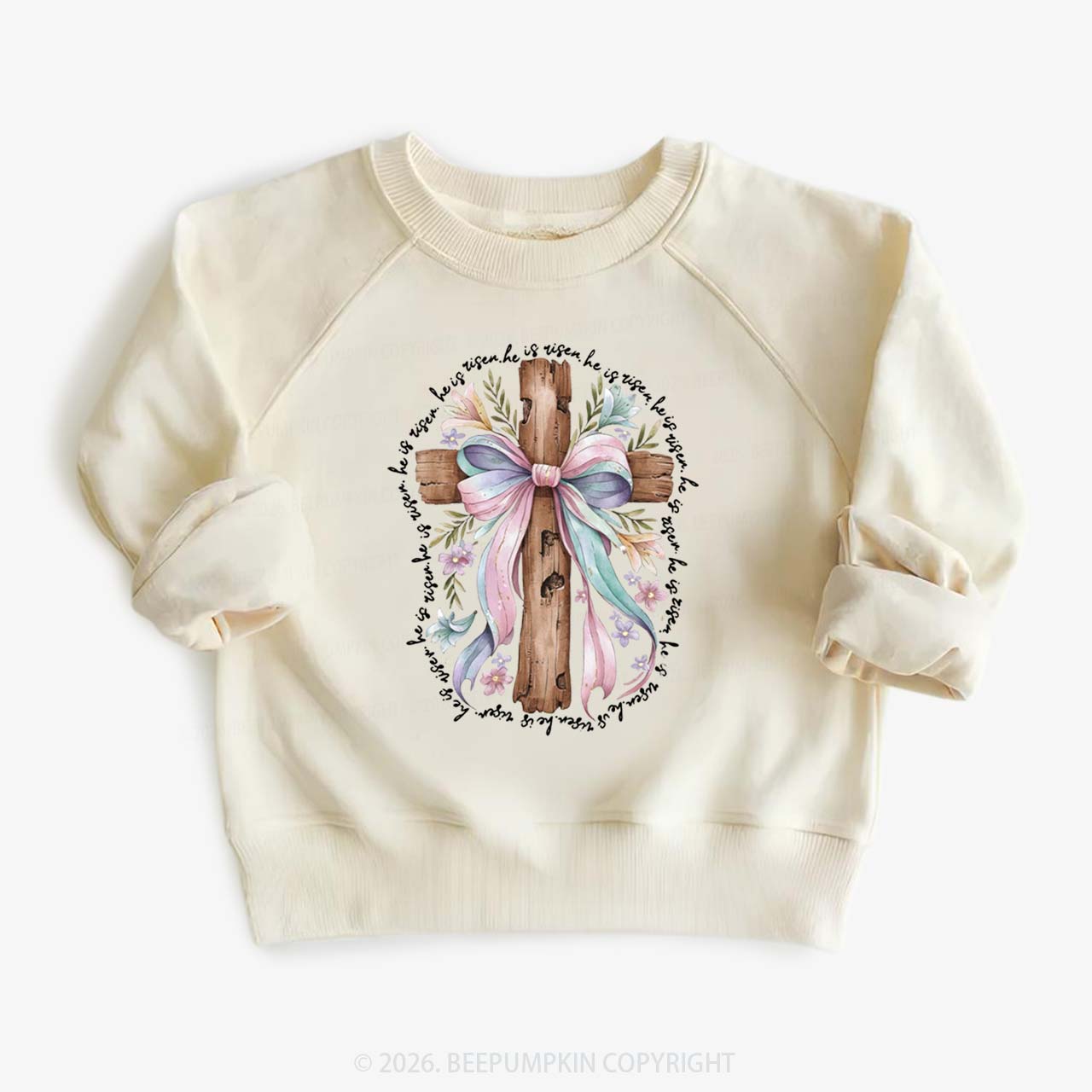 He Is Risen Soft Pastel Cross Kid's Sweatshirt