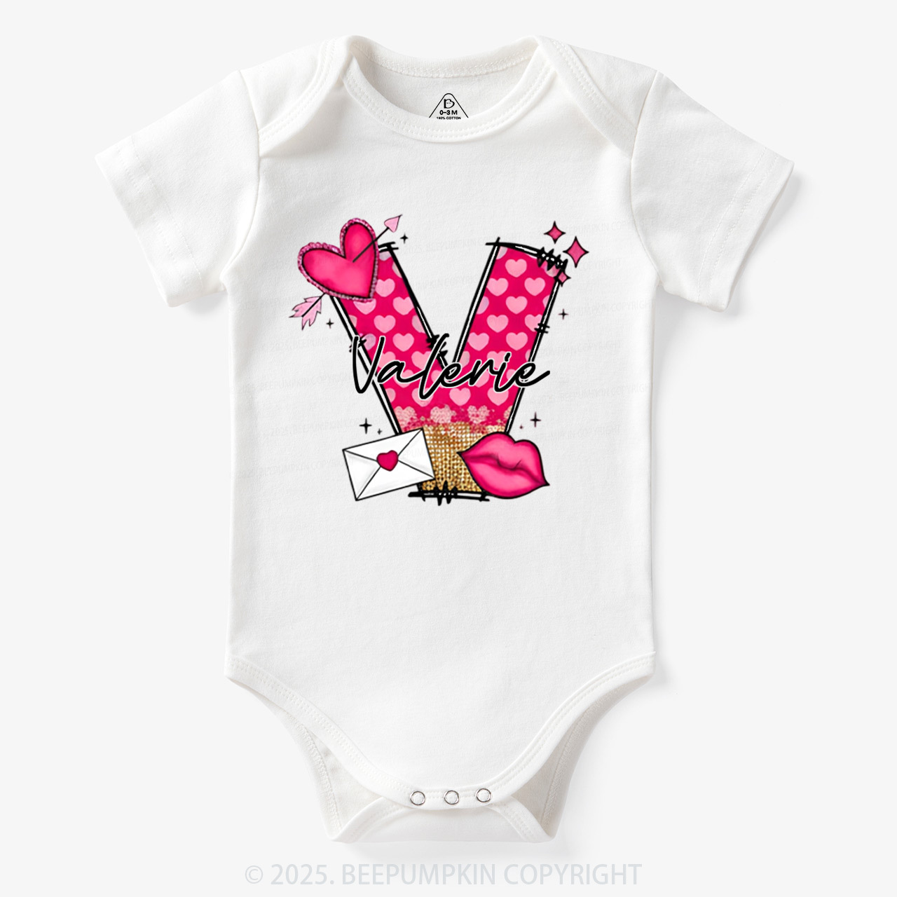 Personalized Valentine's Day Pink Hearts Bodysuit Beepumpkin