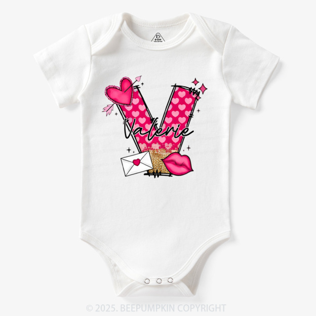 Personalized Valentine's Day Pink Hearts Bodysuit Beepumpkin