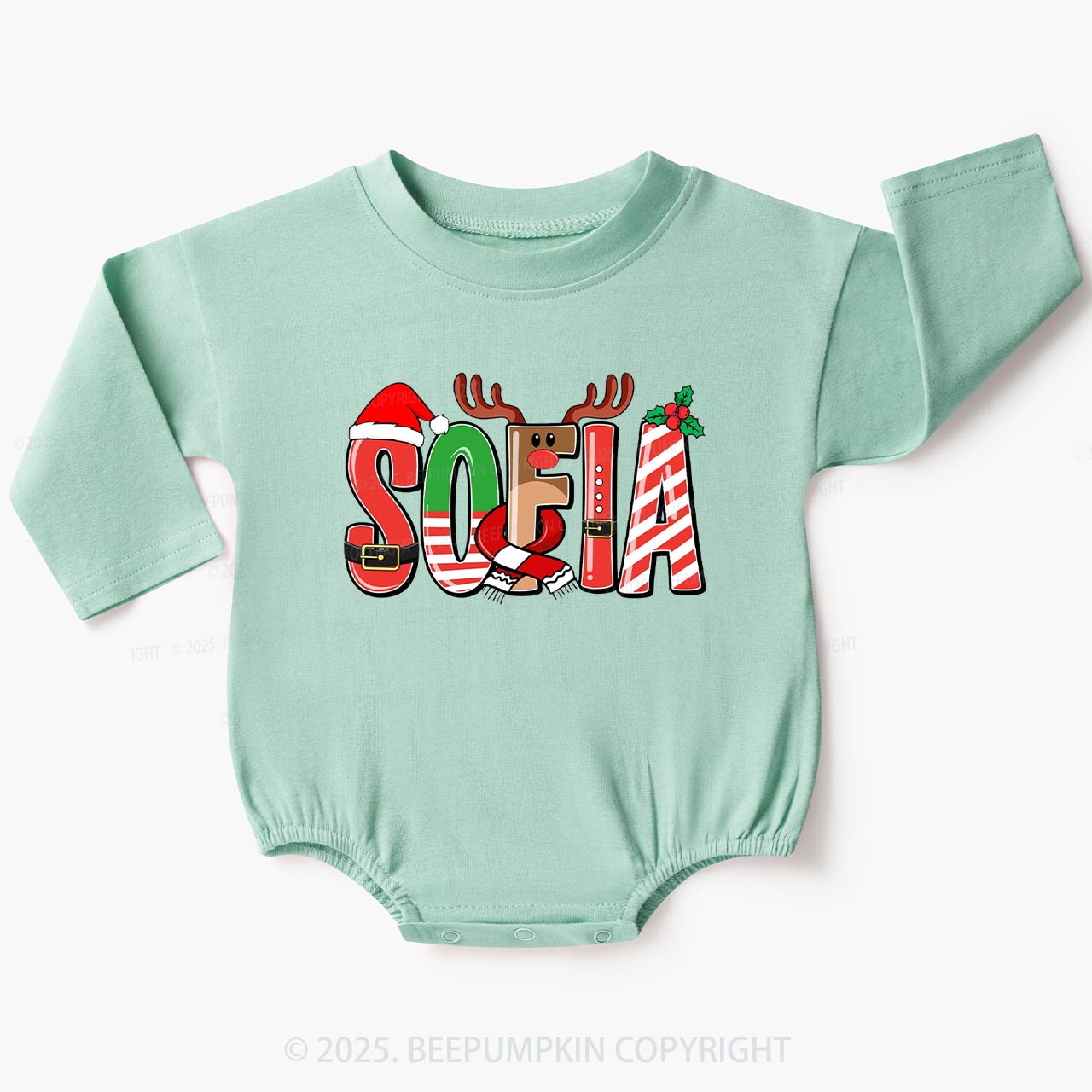 Personalized Christmas Name Baby Bubble Romper Beepumpkin