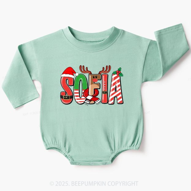 Personalized Christmas Name Baby Bubble Romper Beepumpkin