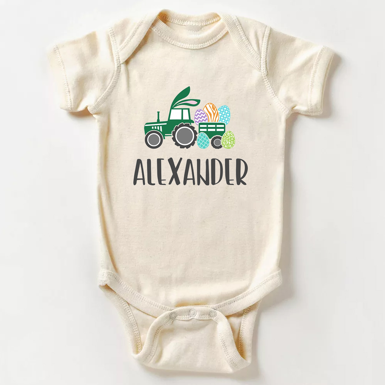 Personalized Easter Custom Name Tractor Baby Bodysuit