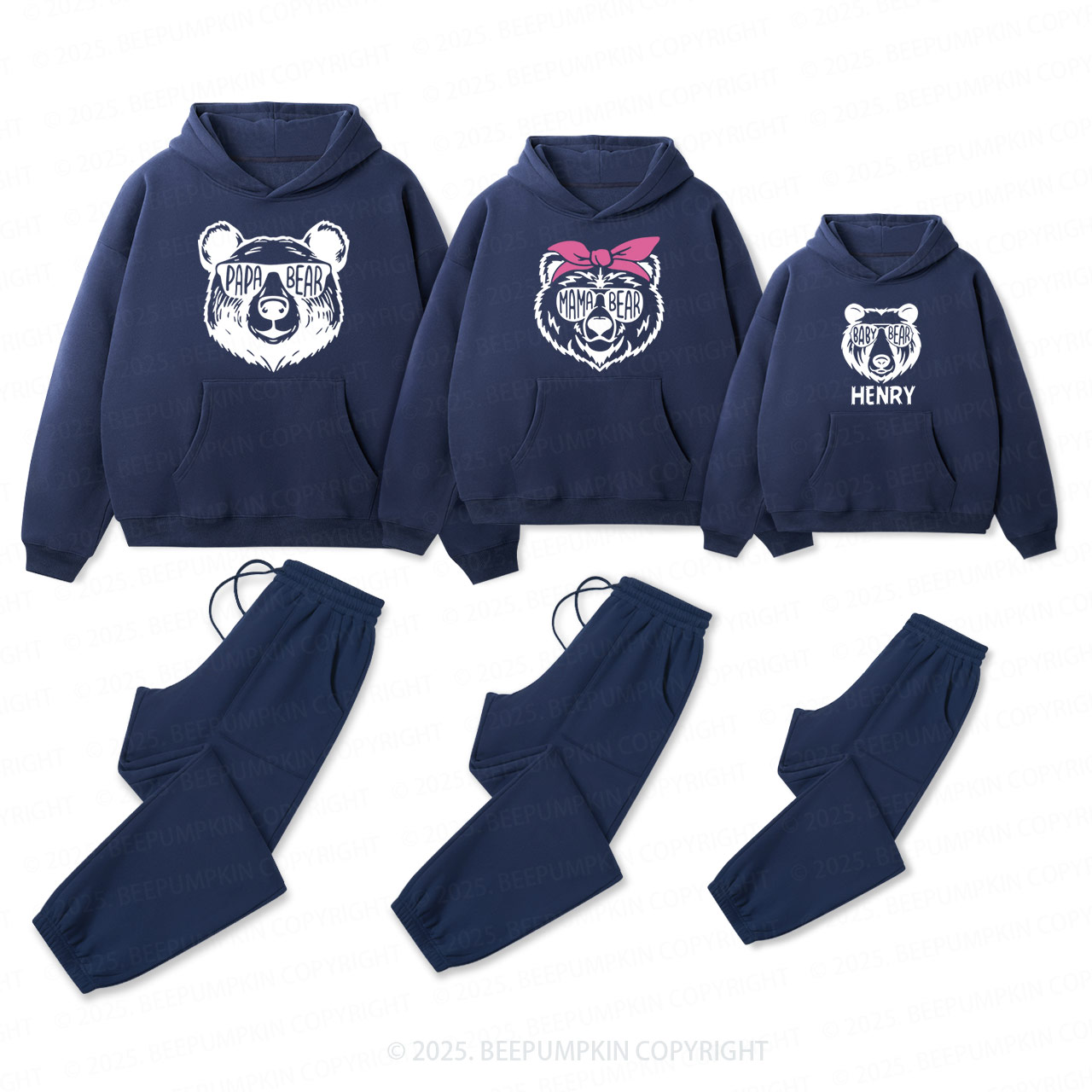 Personalized Bear Family Matching Hoodie Set