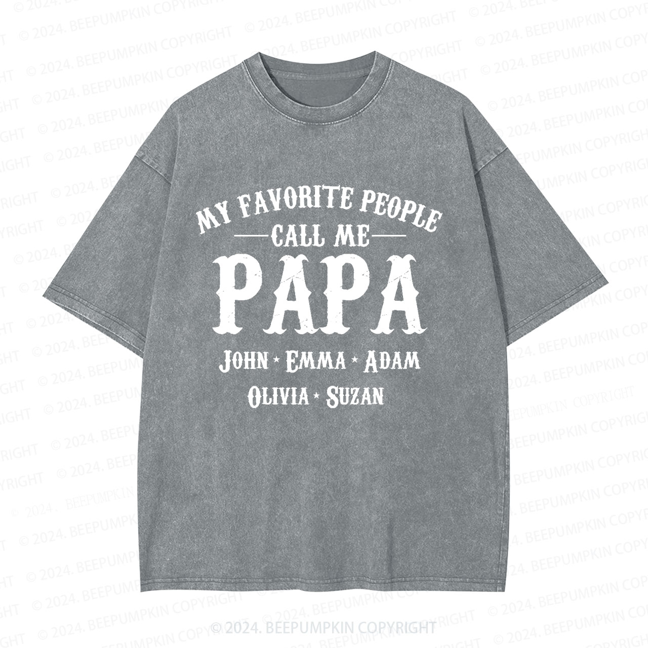 Custom Papa Baby Announcement Dad Washed T-Shirts 