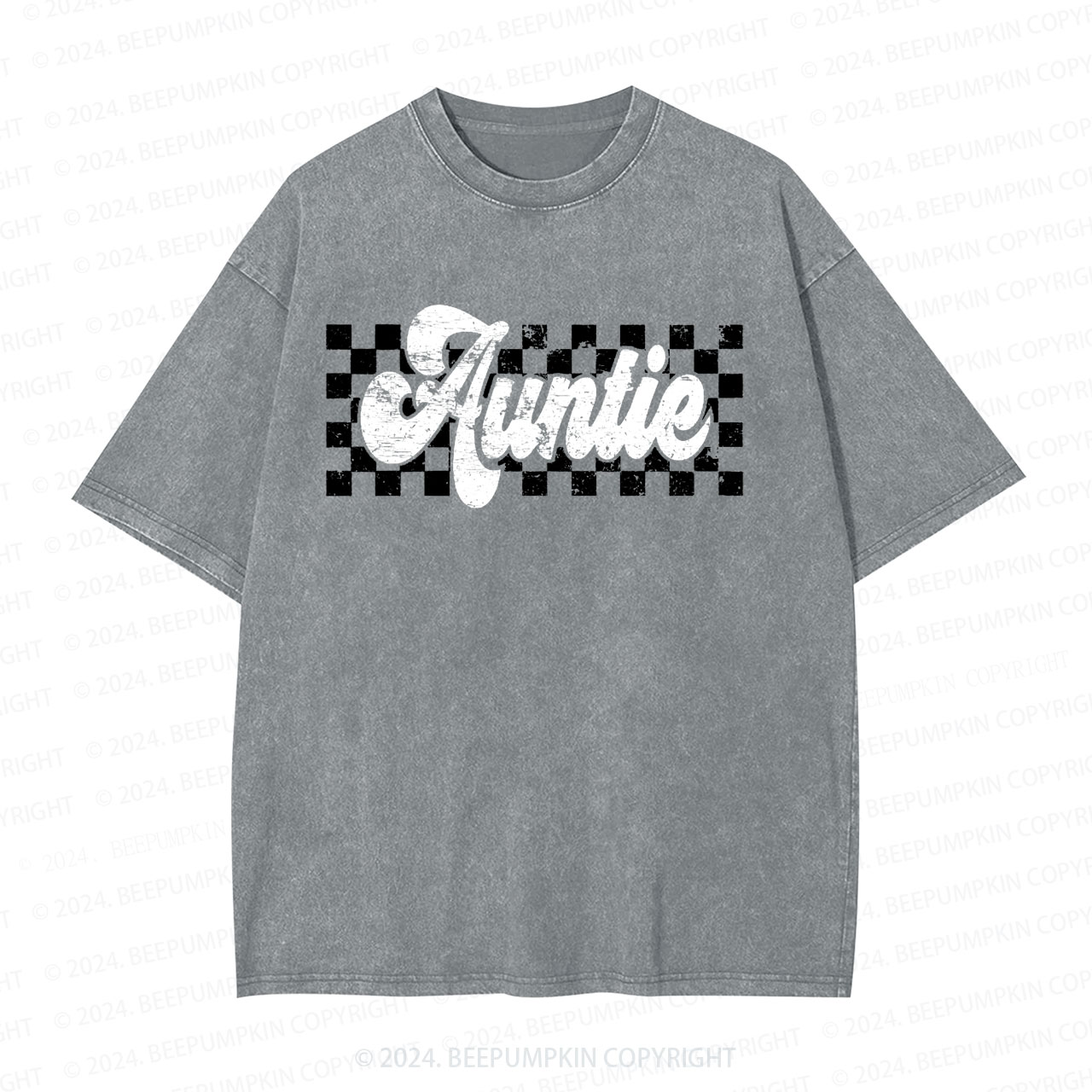 Checkered Auntie Retro Aunt Washed T-Shirts 