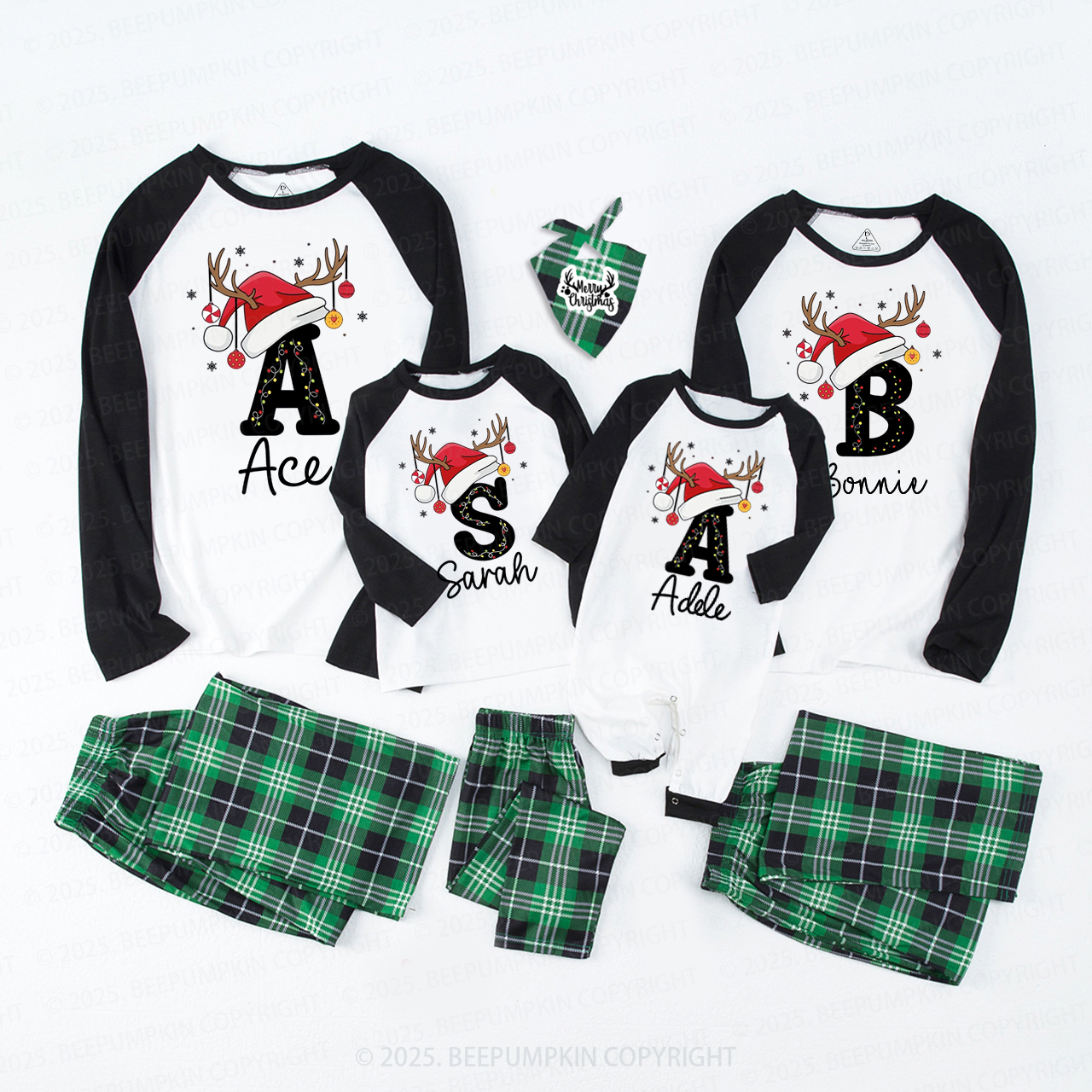 Personalized Holiday Santa Hat Name Christmas Family Matching Pajamas