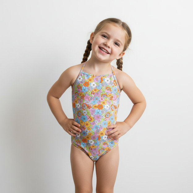 Retro Daisy Girls Halter Tie Swimsuit
