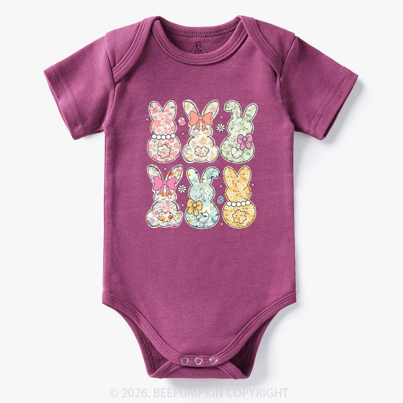 Vintage Spring Floral Bunny Bows Baby Bodysuit