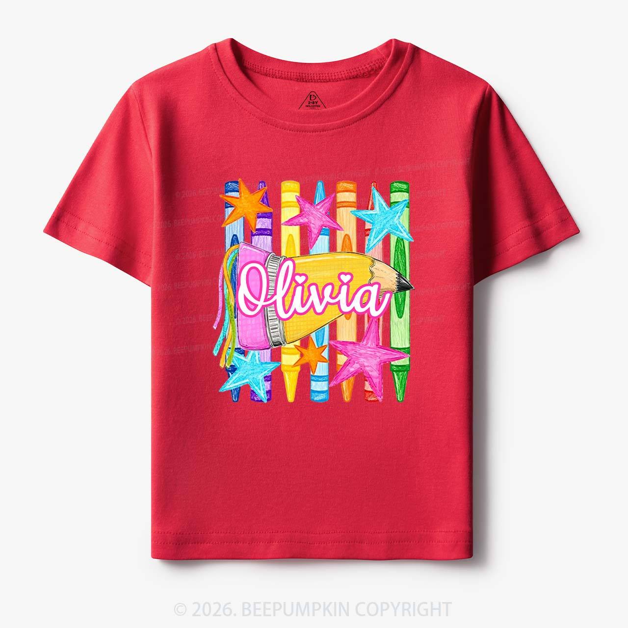 Personalized Name Striped Pencil Crayon Toddler&Kid's Tees