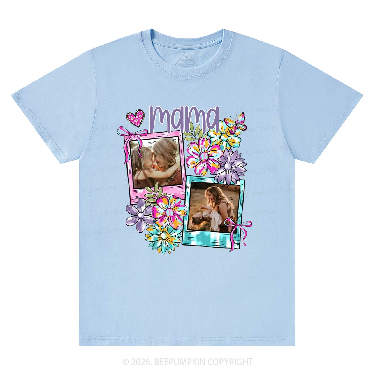 Personalized Floral Coquette Bow Photo T-Shirt For Mom
