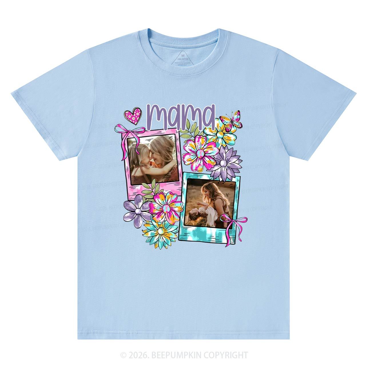 Personalized Floral Coquette Bow Photo T-Shirt For Mom