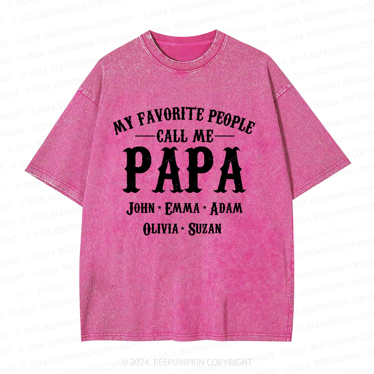 Custom Papa Baby Announcement Dad Washed T-Shirts 