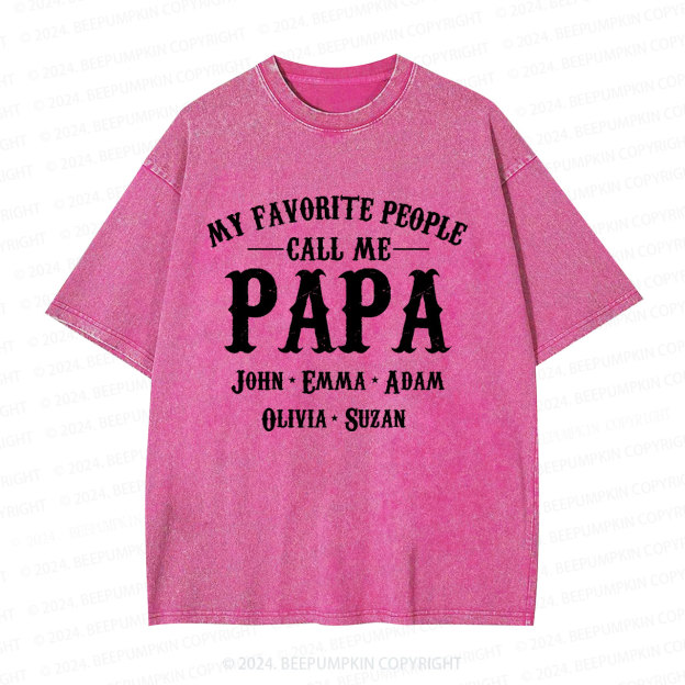 Custom Papa Baby Announcement Dad Washed T-Shirts 