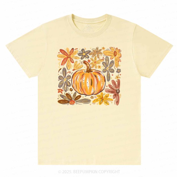 Glitter Boho Fall Floral Pumpkin T-Shirts Beepumpkin 