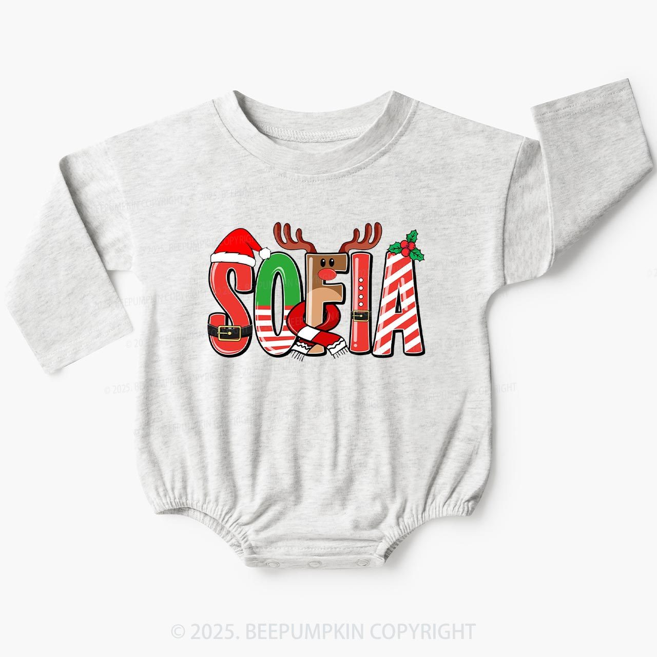 Personalized Christmas Name Baby Bubble Romper Beepumpkin