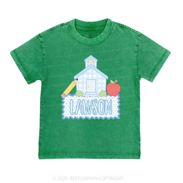 Personalized Blue Schoolhouse Toddler&Kids Washed Tees