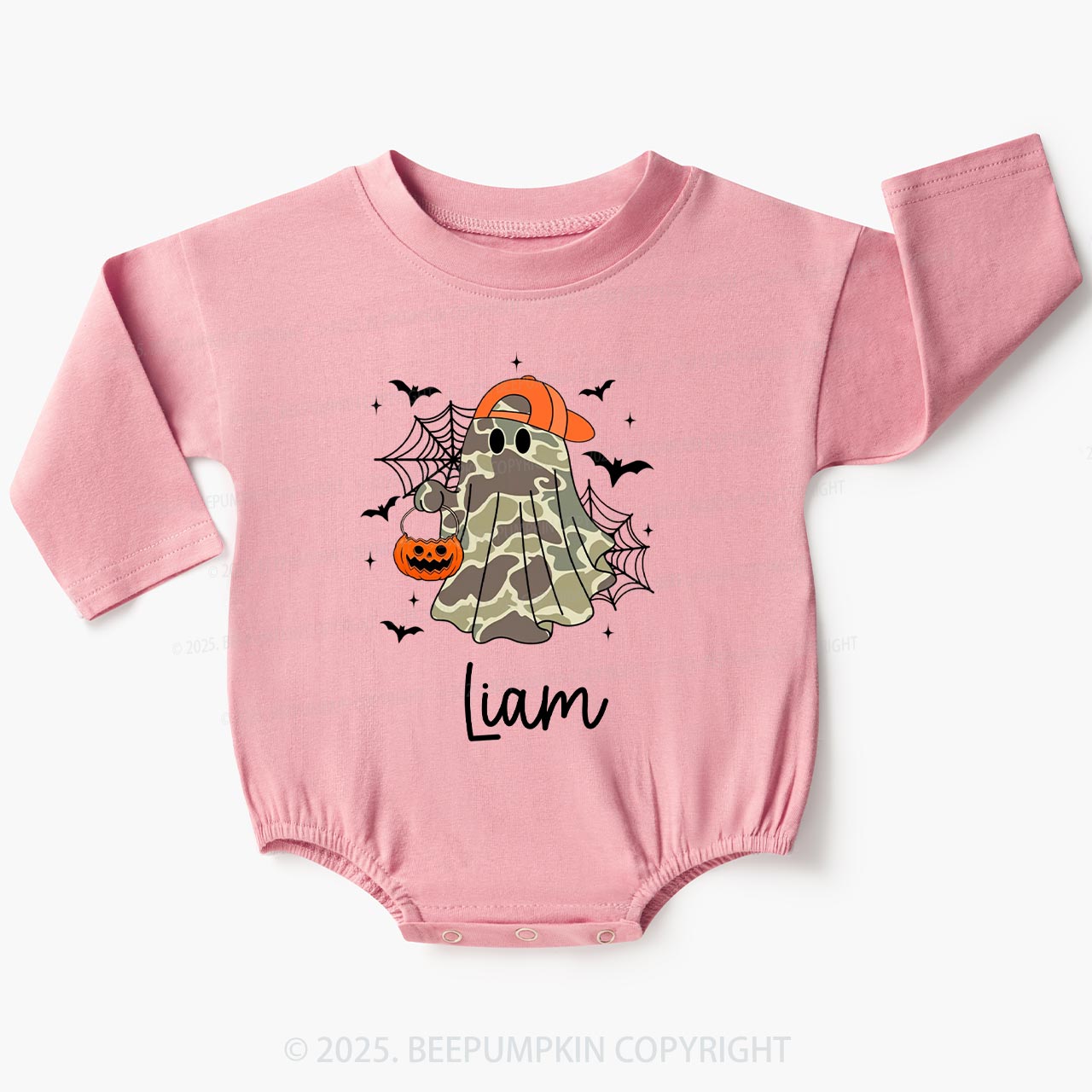 Personalized Boy Halloween Ghost Baby Bubble Romper Beepumpkin
