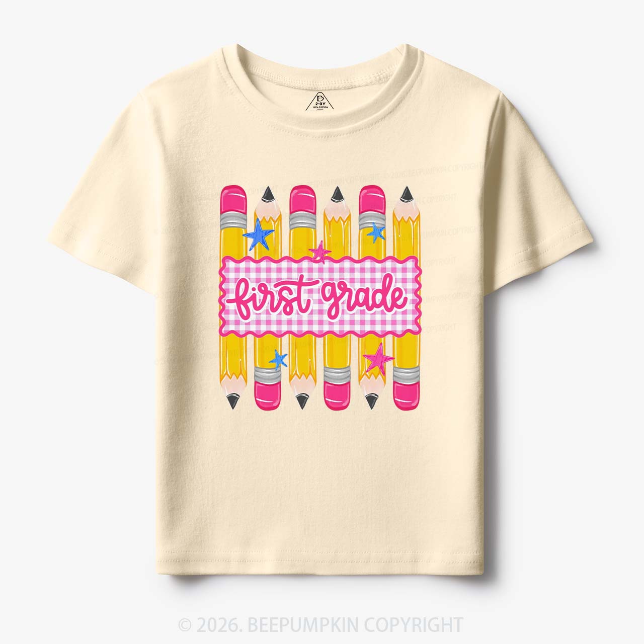 Personalized Grade Level Gingham Pencil Toddler&Kid's Tees