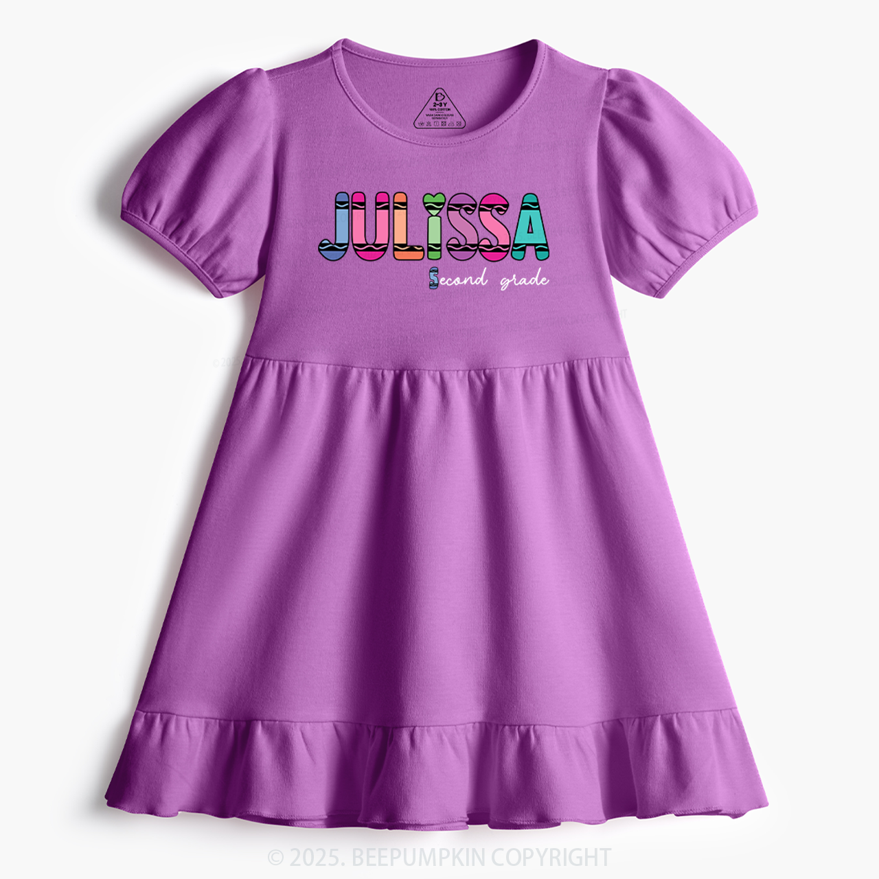Personalized Colorful Name Magic Toddler&Kid's Ruffle Dress Beepumpkin