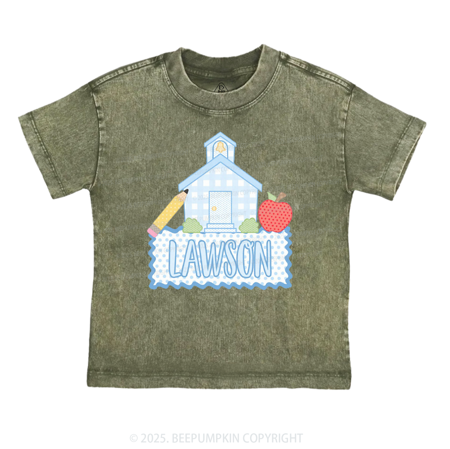 Personalized Blue Schoolhouse Toddler&Kids Washed Tees