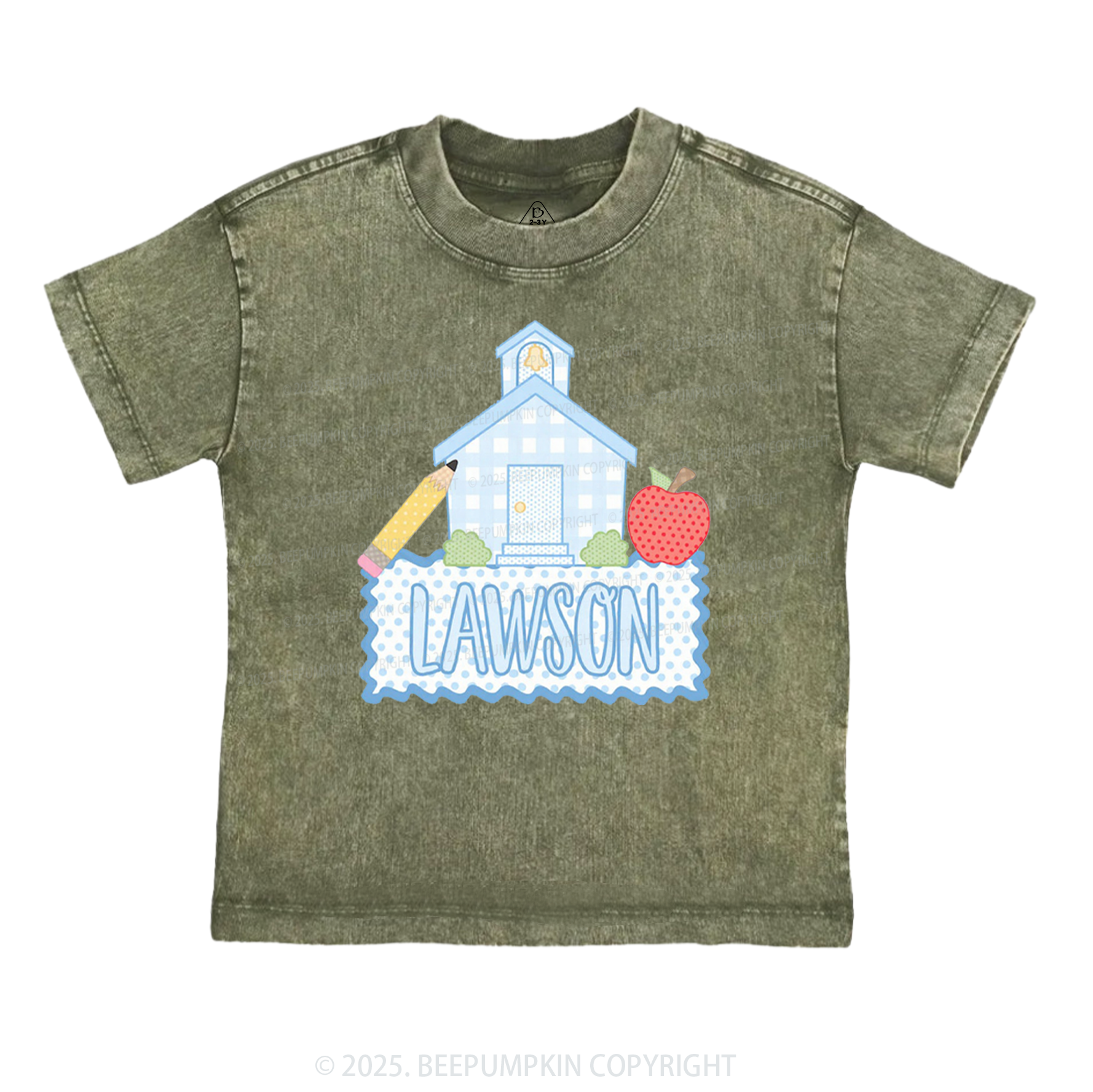 Personalized Blue Schoolhouse Toddler&Kids Washed Tees