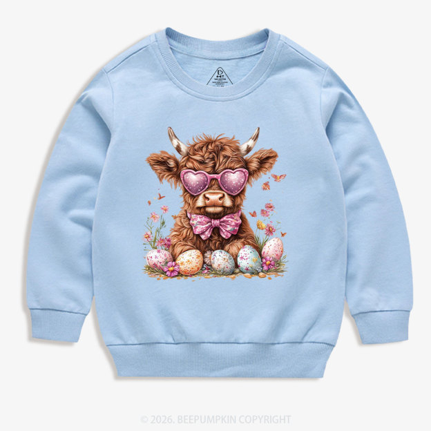 Easter Day Highland Cow Kid's Sweatshirt