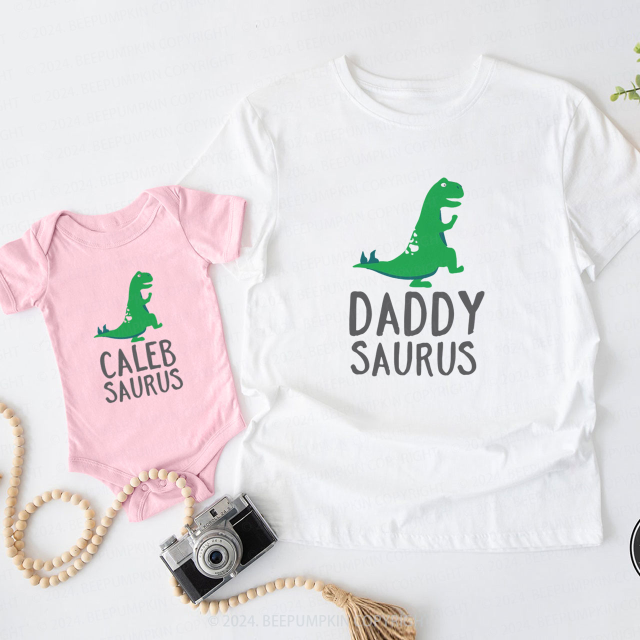 Cute Green Sautus Daddy And Me Matching Shirt