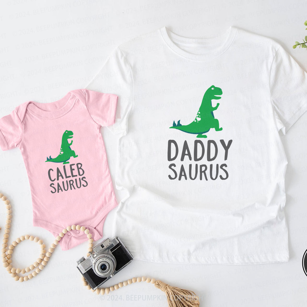 Cute Green Sautus Daddy And Me Matching Shirt