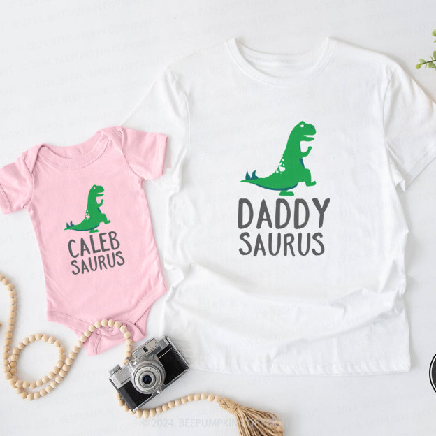 Cute Green Sautus Daddy And Me Matching Shirt