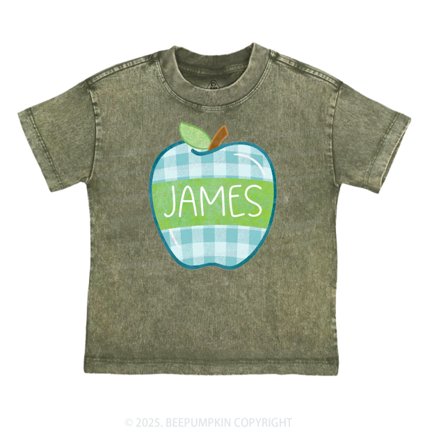 Personalized Plaid Apple Series Toddler&Kids Washed Tees