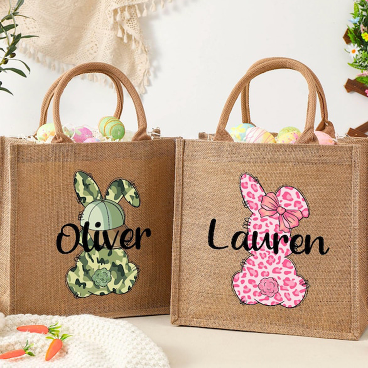 Personalized Easter Bunny Egg Hunt Bags