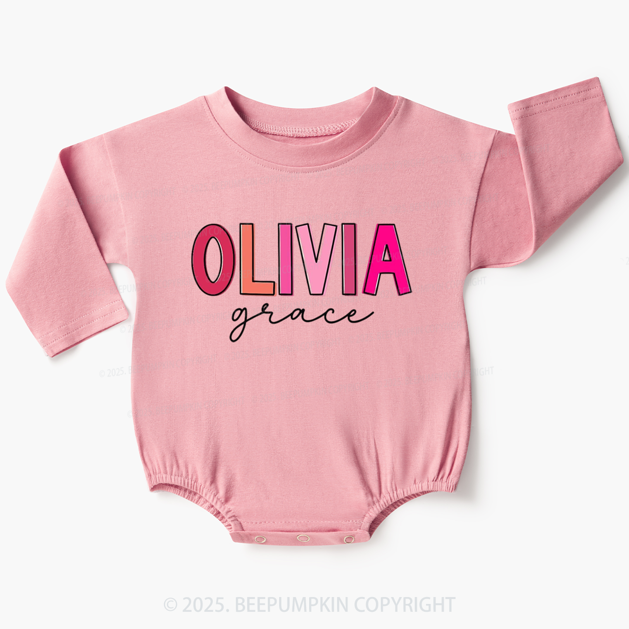 Personalized Pink Girl Baby Bubble Romper Beepumpkin